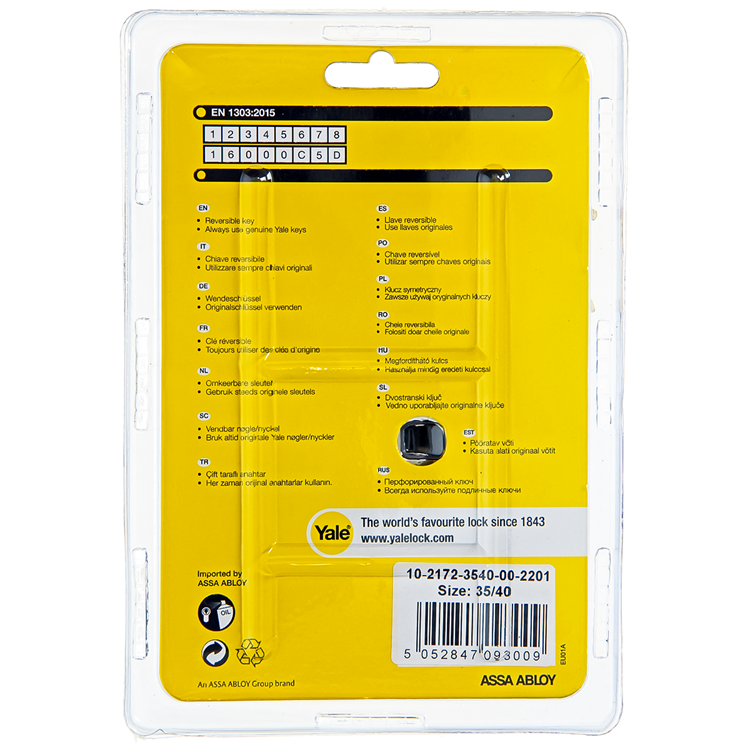 Yale 1060529 - cilindro profilato 2100 mv 75mm (35 40) | 2 pezzi