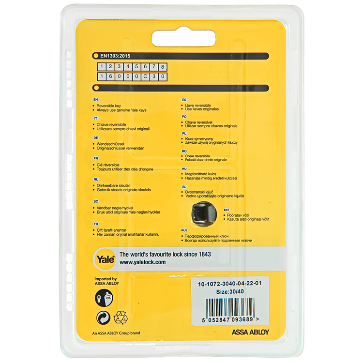 Yale 1060535 - cilindro profilato 1000 mv 70mm (30 40) | 2 pezzi