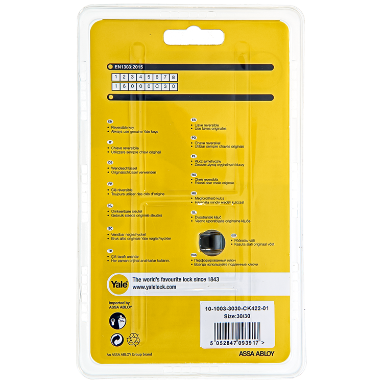 Yale 1060531 - cilindro a pomello 1000 mv 60mm (30 30) | 2 pezzi