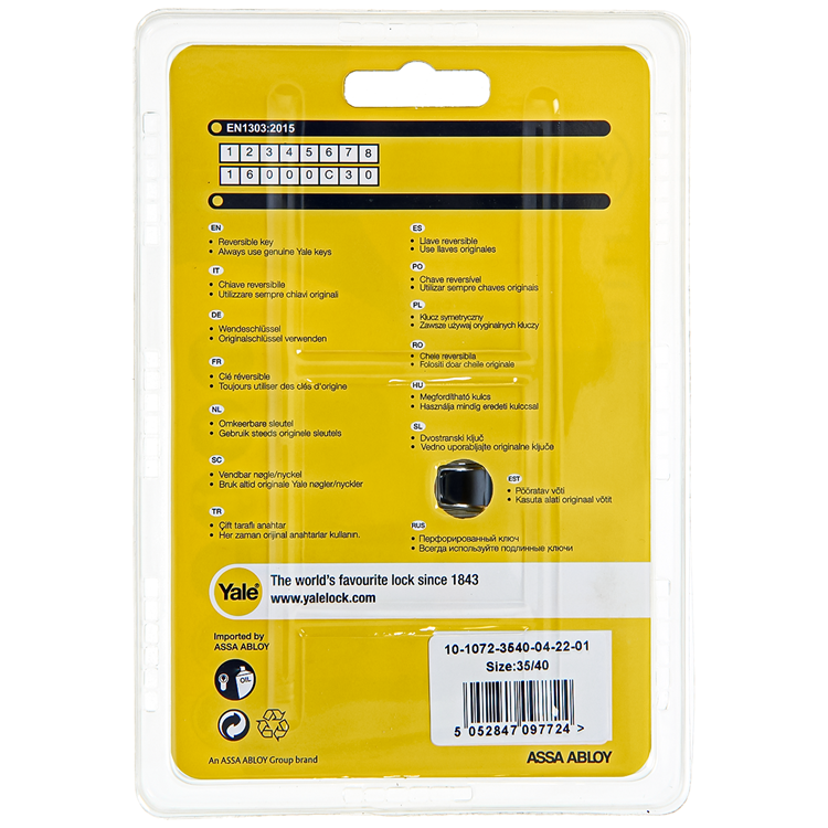 Yale 1060539 - cilindro profilato 1000 mv 75mm (35 40) | 2 pezzi