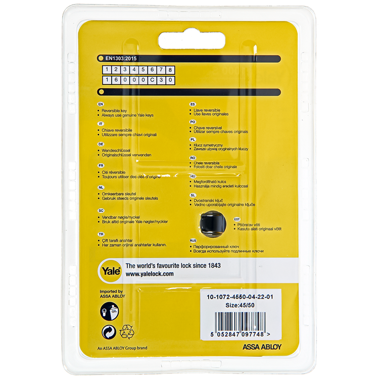 Yale 1060544 - cilindro profilato 1000 mv 95mm (45 50) | 2 pezzi