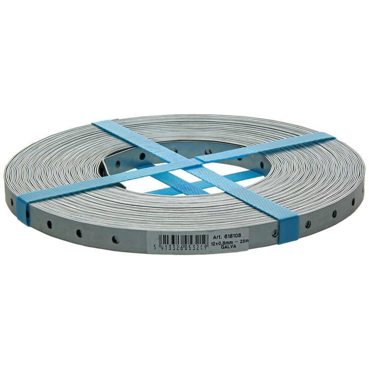 1014217 - listón de hierro perforado, galvanizado 12mmx0,8mmx25m | 5 piezas