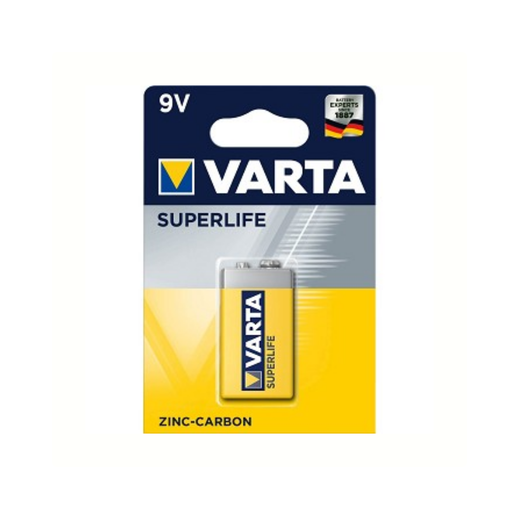 Varta SuperLife 9V. Zinc Carbon. por unidad. (Paquete colgante)