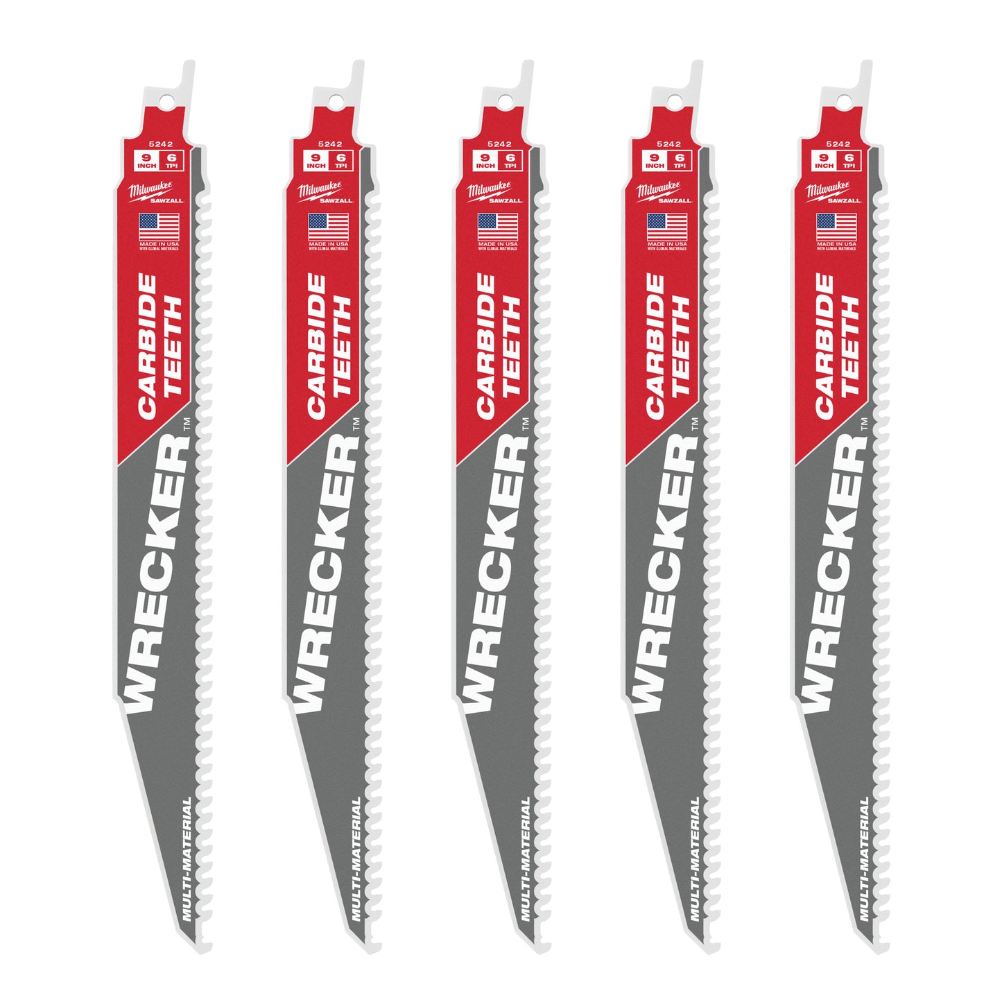 Multimateriale Milwaukee: Lame da demolizione seghettate in carburo Heavy Duty Wrecker™ | demolitore tct 230mm x 6 tpi | 5 pezzi - 48475542