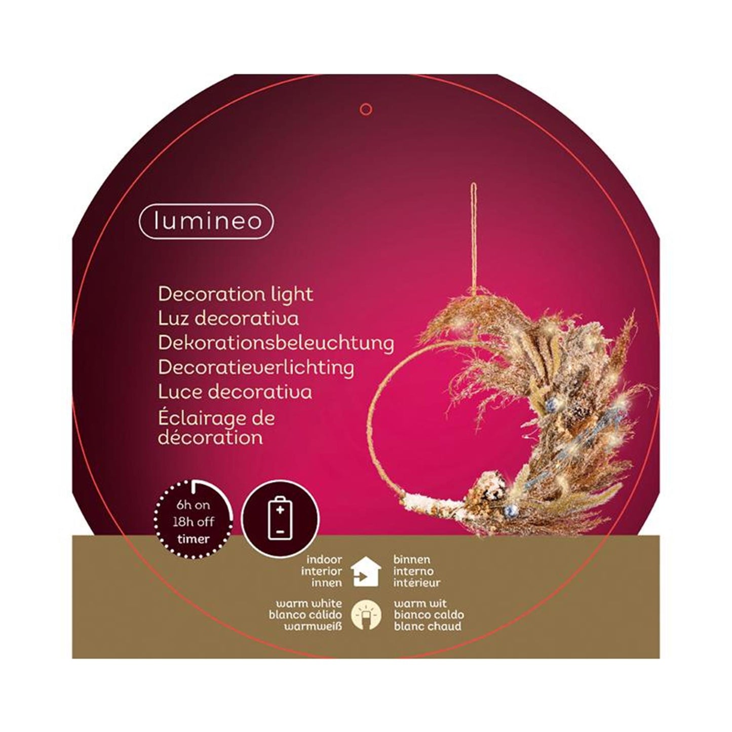 Corona Lumineo con flores secas con iluminación.