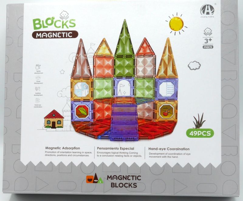 Set de construcción magnético Jonotoys para construir casas.