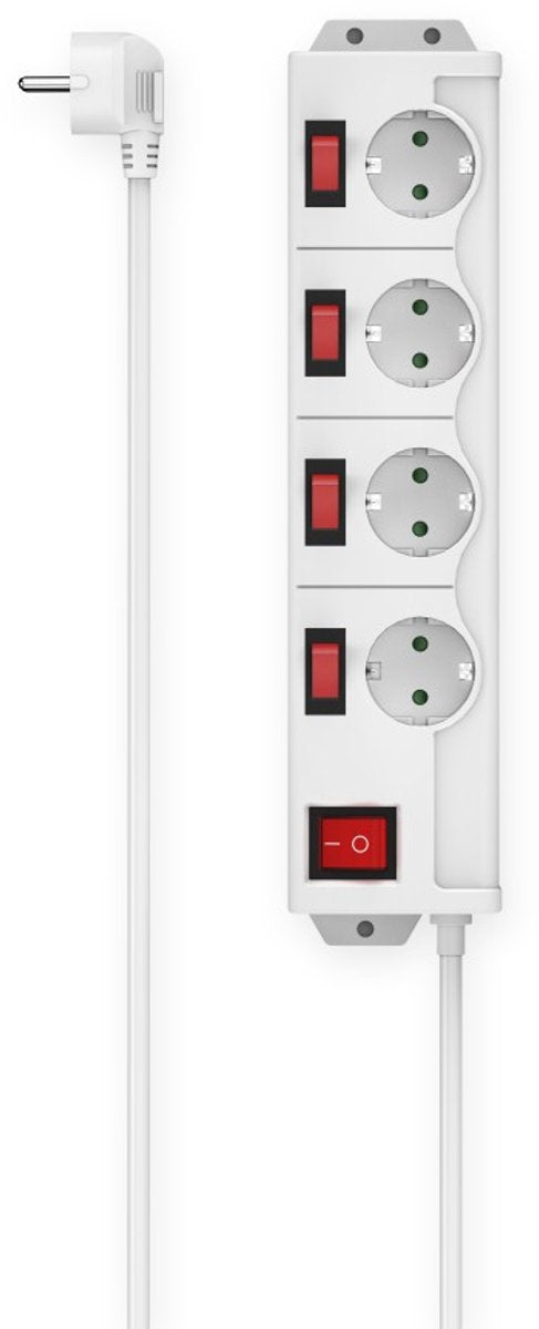 Regleta Hama - 4 vías - cable de 1,4 m - 90° - conmutable por separado - blanco