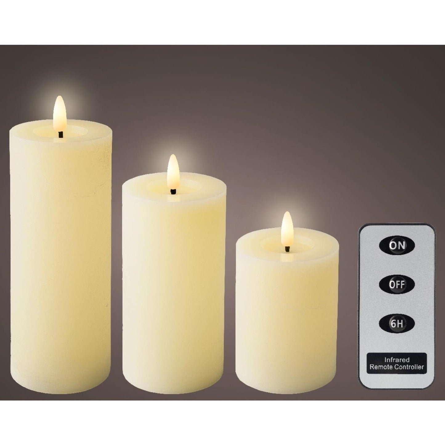 Juego de velas LED Lumineo cera 3 piezas crema
