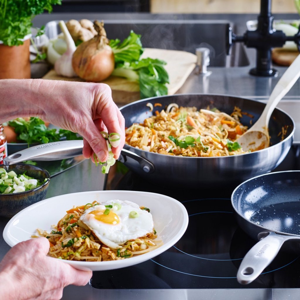 Greenpan geneva sartén wok 28 cm acero inoxidable negro