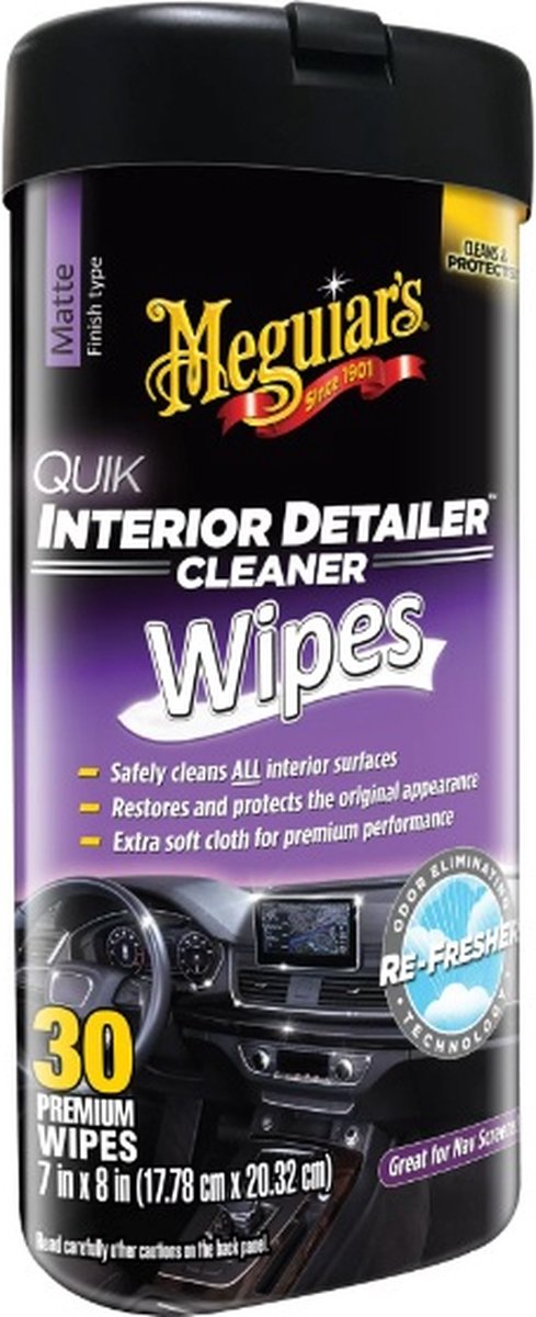 Meguiar's Meguiar's Quik Interior Detailer Wipes 30 pezzi - salviette per pulizia interni auto - protezione UV - per pelle plastica