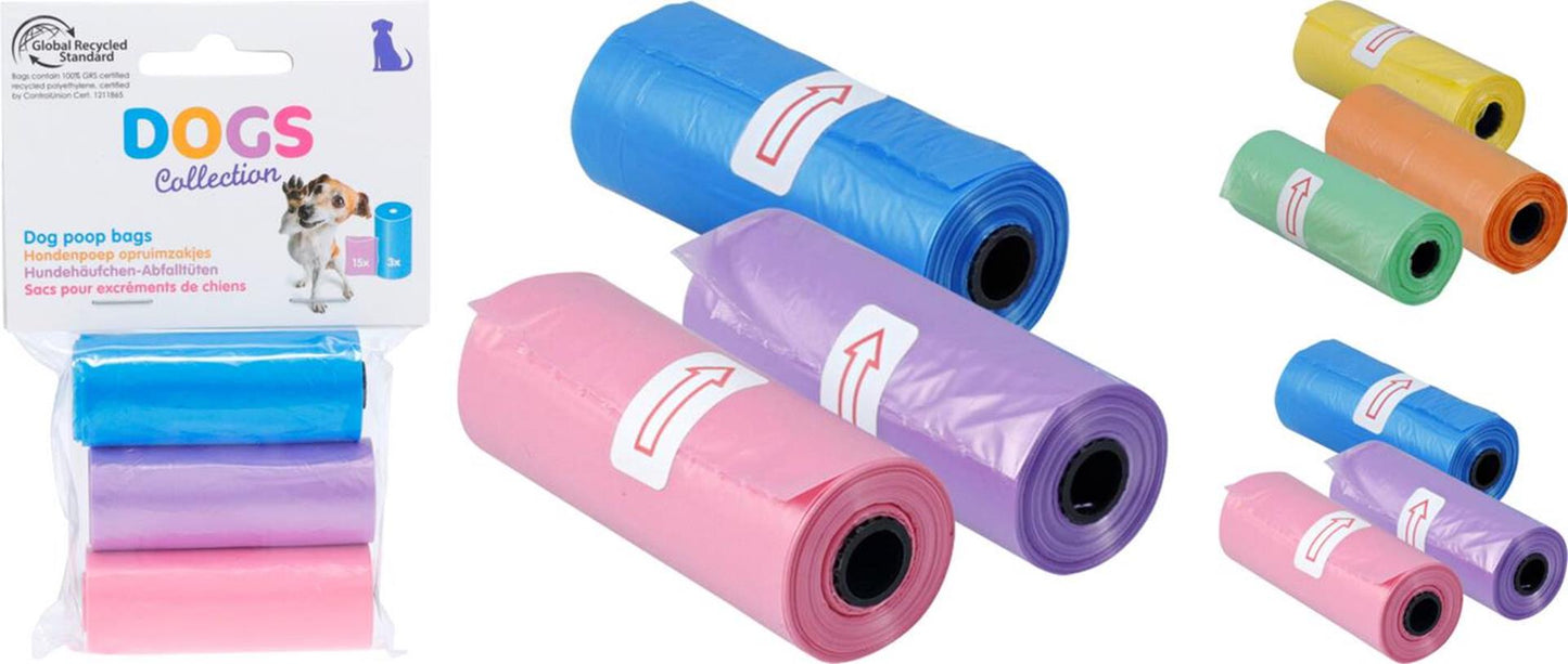 Sacchetti per escrementi cani collezione cani 3 rotoli da 15 pezzi