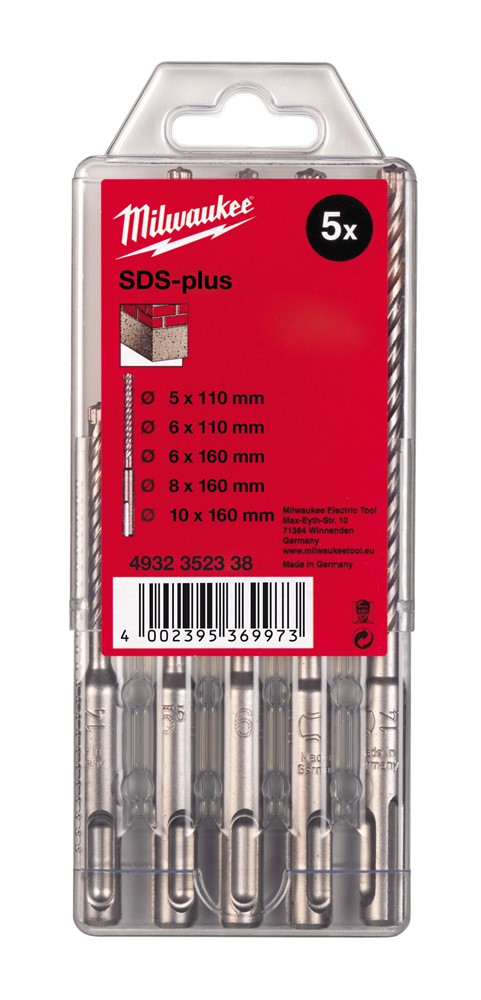 Set accessori Milwaukee martelli perforatori sds-plus in cassetta di plastica (5 pezzi) nuovo ms2 - 4932352338