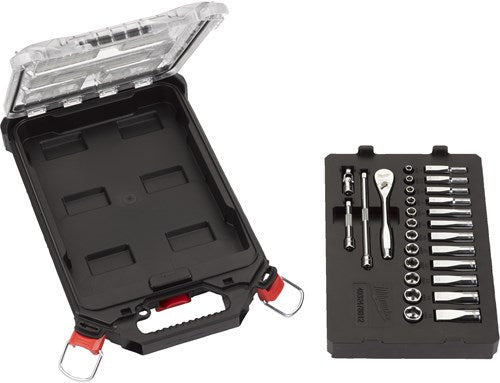 Accessori Milwaukee metric 1 4 cricchetto + set di chiavi a bussola (28 pezzi) in packout compact slim organizer - 4932478812