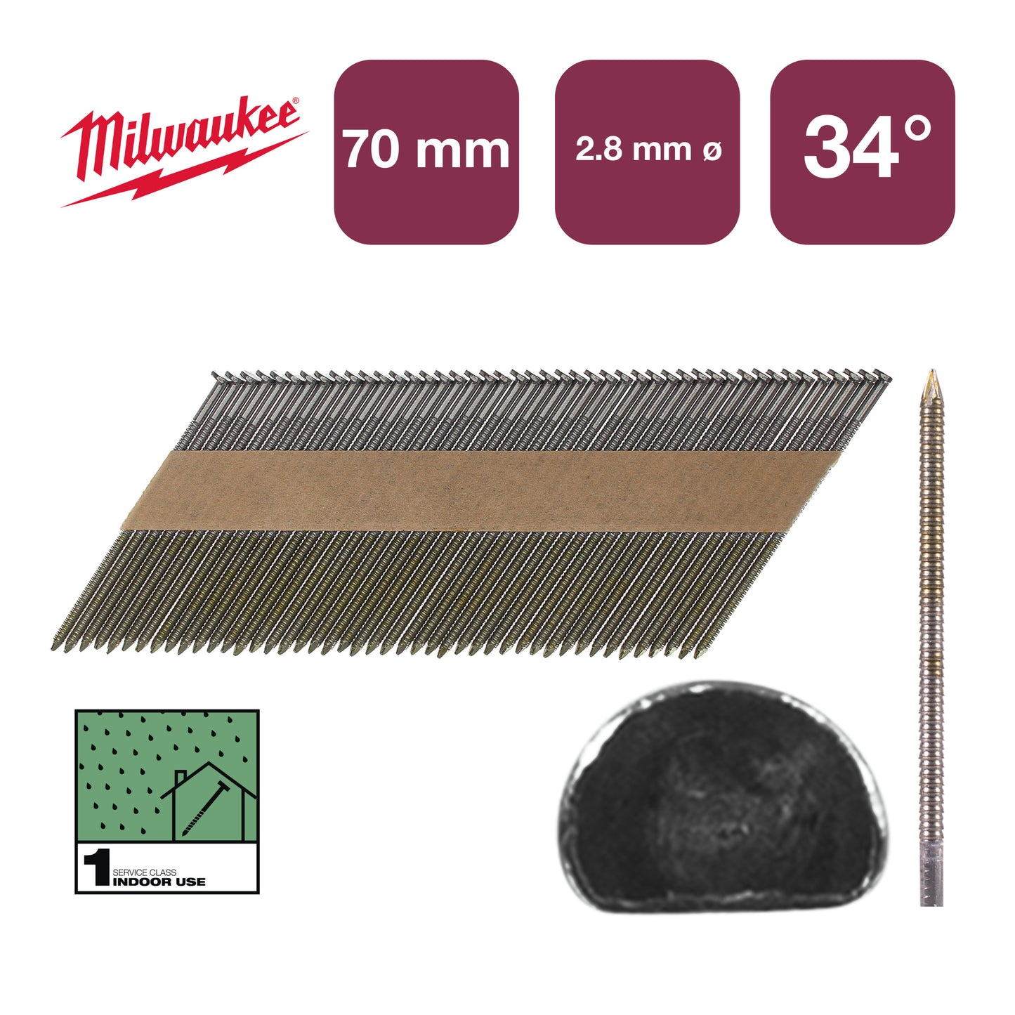 Accesorios Milwaukee clavos d-head 34° 70mm rs b sc1 | 2.200 piezas - 4932492601