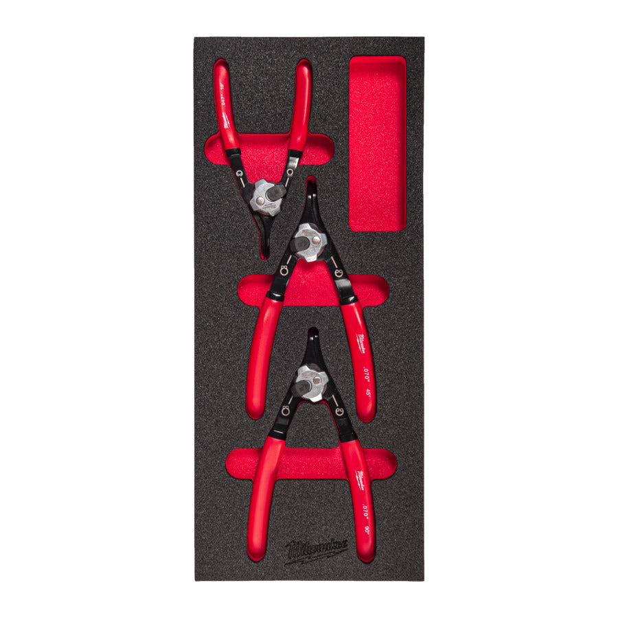 Set di pinze per anelli elastici con inserto in schiuma Milwaukee | 3 pezzi - 4932493632