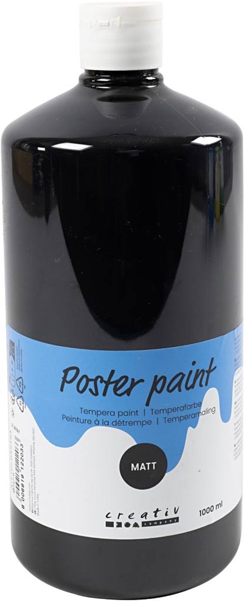 Creativ company pintura tempera mate, negro, 1000 ml 1 botella