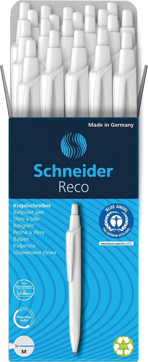 Penna a sfera Schneider per strumenti da scrittura Schneider - reco - bianca - 20 pezzi - s-131850-20