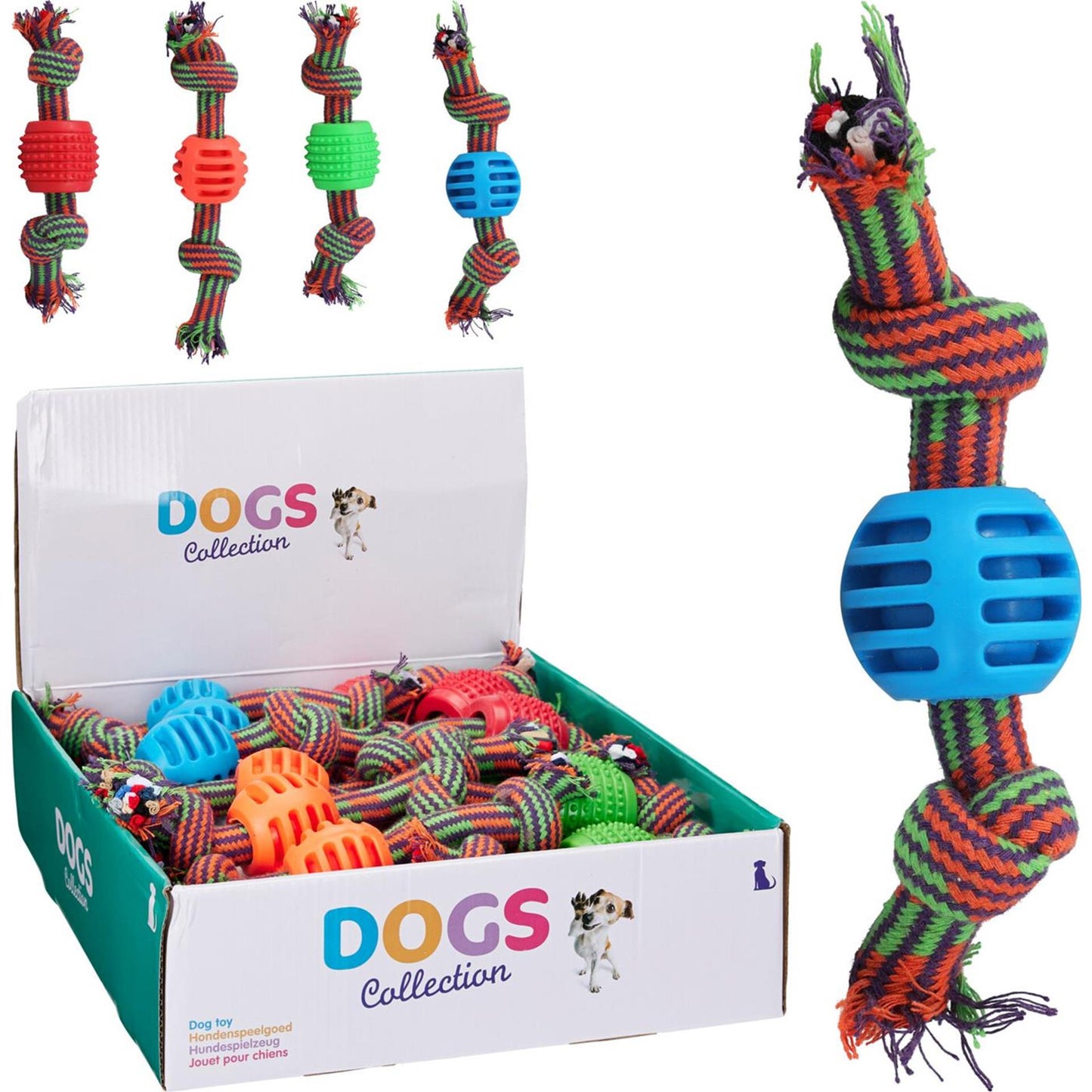 Collezione cani corda per cani con giocattoli 4ass