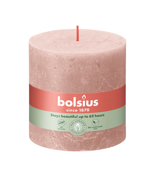 Vela de pilar rústica Bolsius rosa brumoso ø100x100 mm 62 horas (3 piezas)