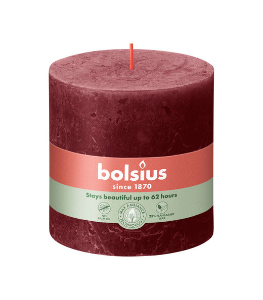 Vela pilar rústica Bolsius terciopelo rojo ø100x100 mm 62 horas (3 piezas)