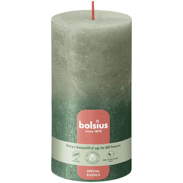 Vela de pilar Bolsius oliva fresco + verde metalizado ø68x130 mm 60 horas (4 piezas)
