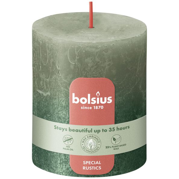 Vela de pilar Bolsius oliva fresco + verde metalizado ø68x80 mm 35 horas (4 piezas)