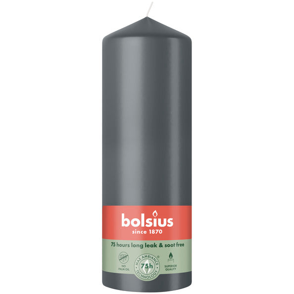 Vela de pilar Bolsius gris tormentoso ø68x200 mm 75 horas (6 piezas)
