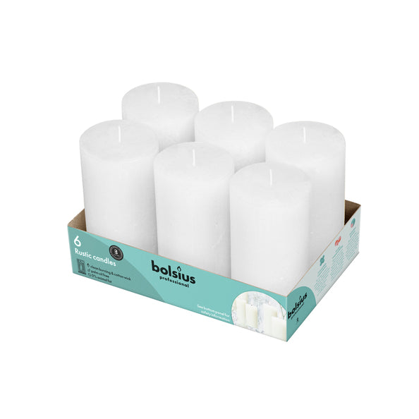 Vela de pilar profesional Bolsius rústica 130 68 mm blanco nube 43 horas de combustión (6 piezas)