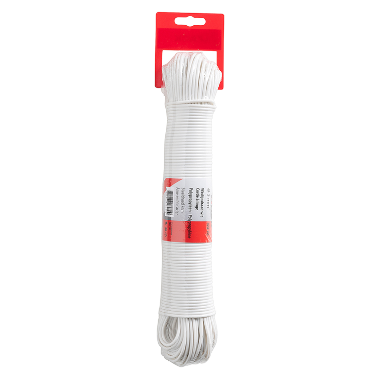 Mack 1072121 - waslijndraad pp wit streng 3mm 60m met staaldraad kern | 5 stuks