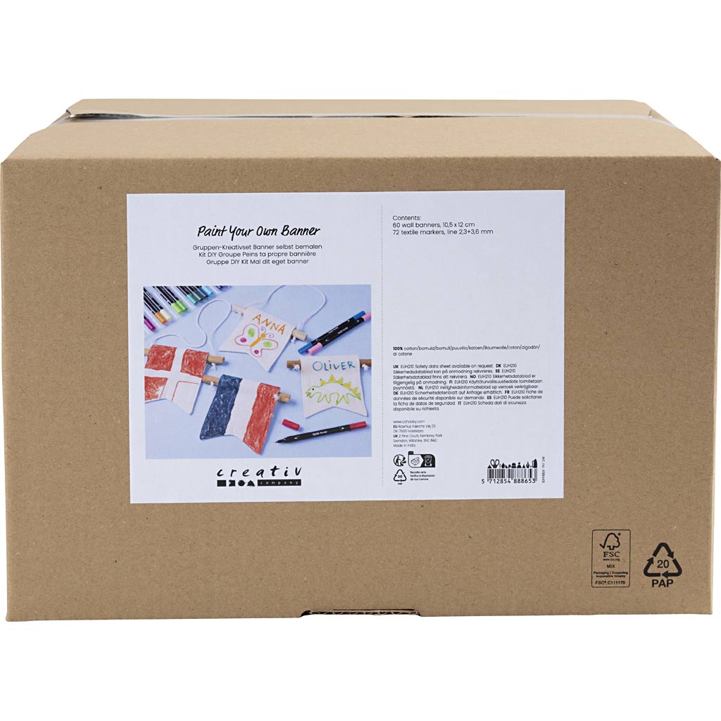 Set gruppo aziendale Creativ dipingi il tuo banner, misura 10,5x12 cm, larghezza tratto 2,3 + 3,6 mm, vari colori, 60 pezzi, 1 scatola