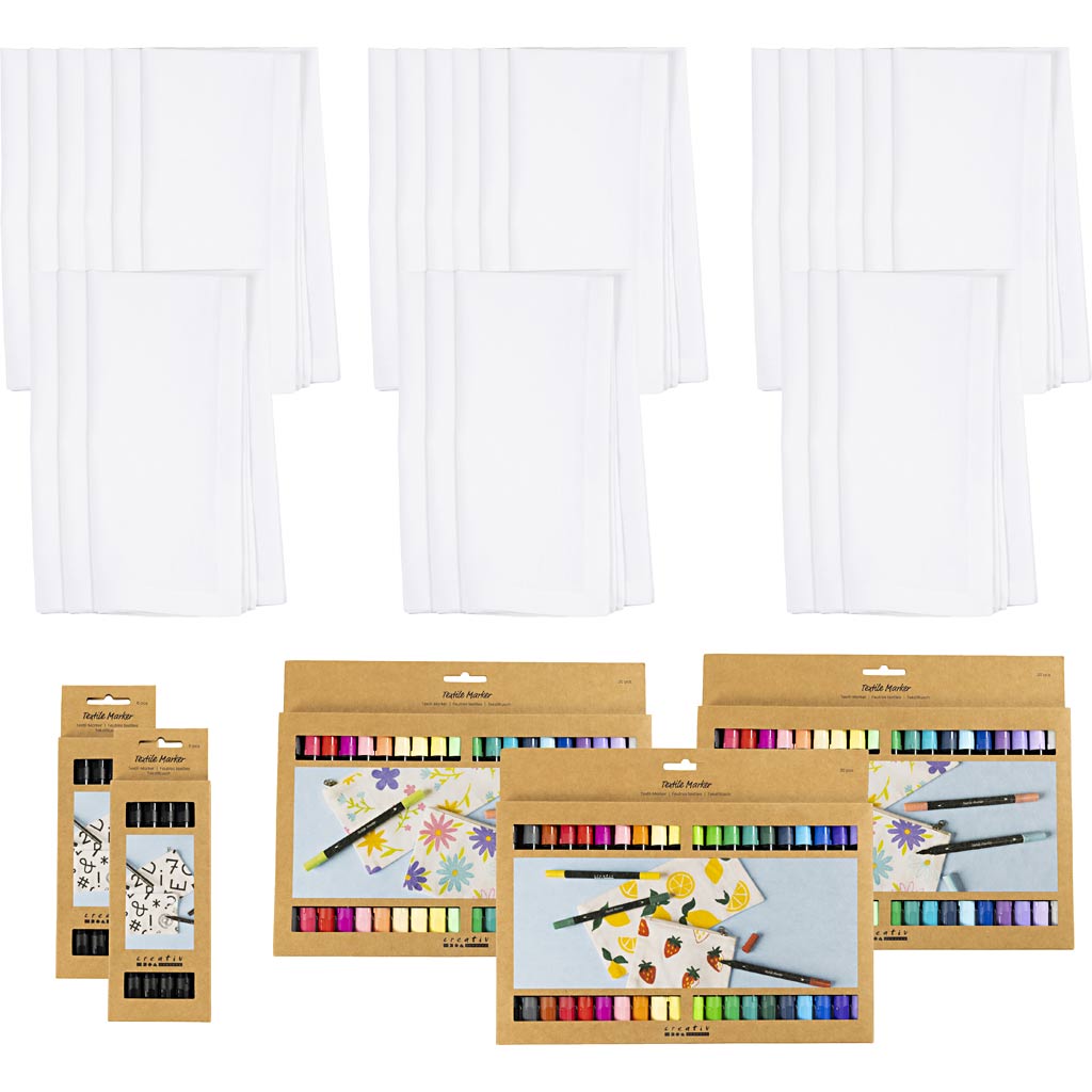 Set gruppo aziendale Creativ dipingi la tua tovaglietta personalizzata, misura 42x42 cm, larghezza tratto 2,3 + 3,6 mm, vari colori, 60 pezzi, 1 scatola