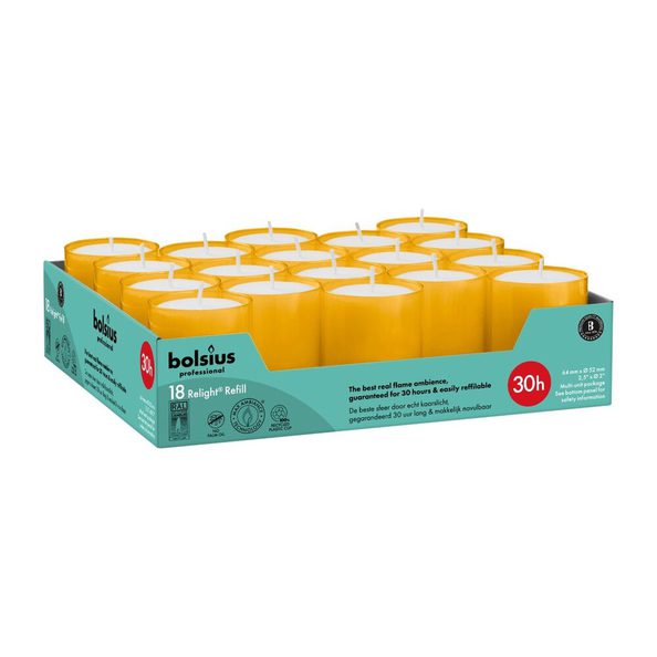 Bolsius professional relight ricariche ambra ø52x64 mm 30 ore (4x 18 pezzi)