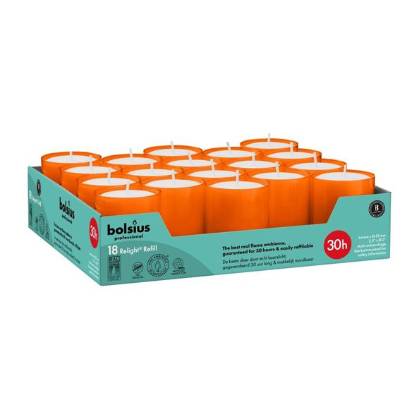 Bolsius professional relight ricariche arancione ø52x64 mm 30 ore (4x 18 pezzi)