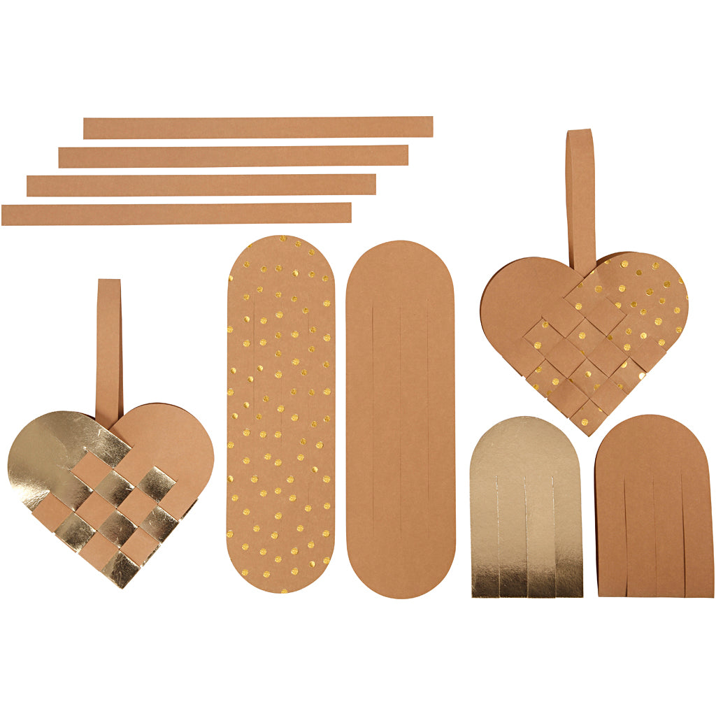 Creativ Company Corazones de papel de piel sintética, grosor 0,55 mm, dorado, 1 juego