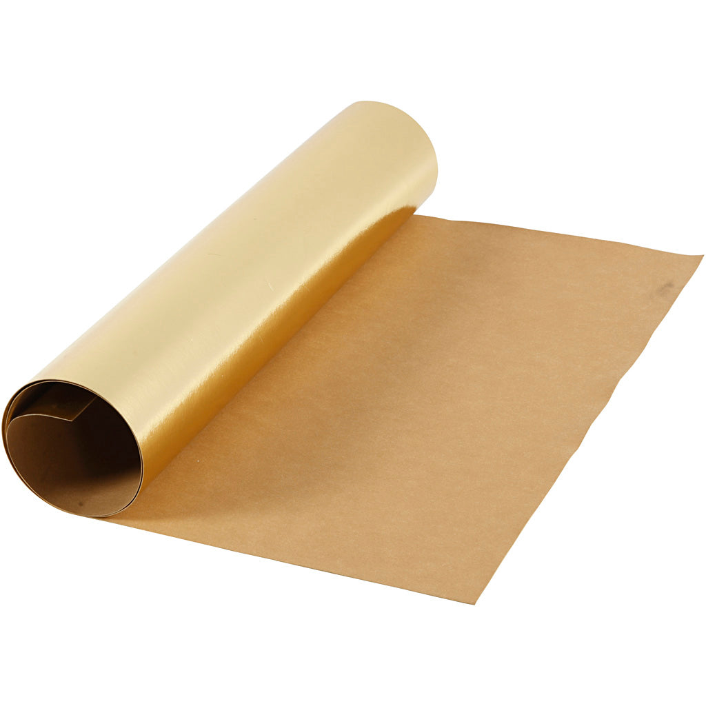 Creativ company papel imitación piel, ancho: 49 cm, monocolor, con lámina, 350 gr, dorado, 1 m 1 rollo