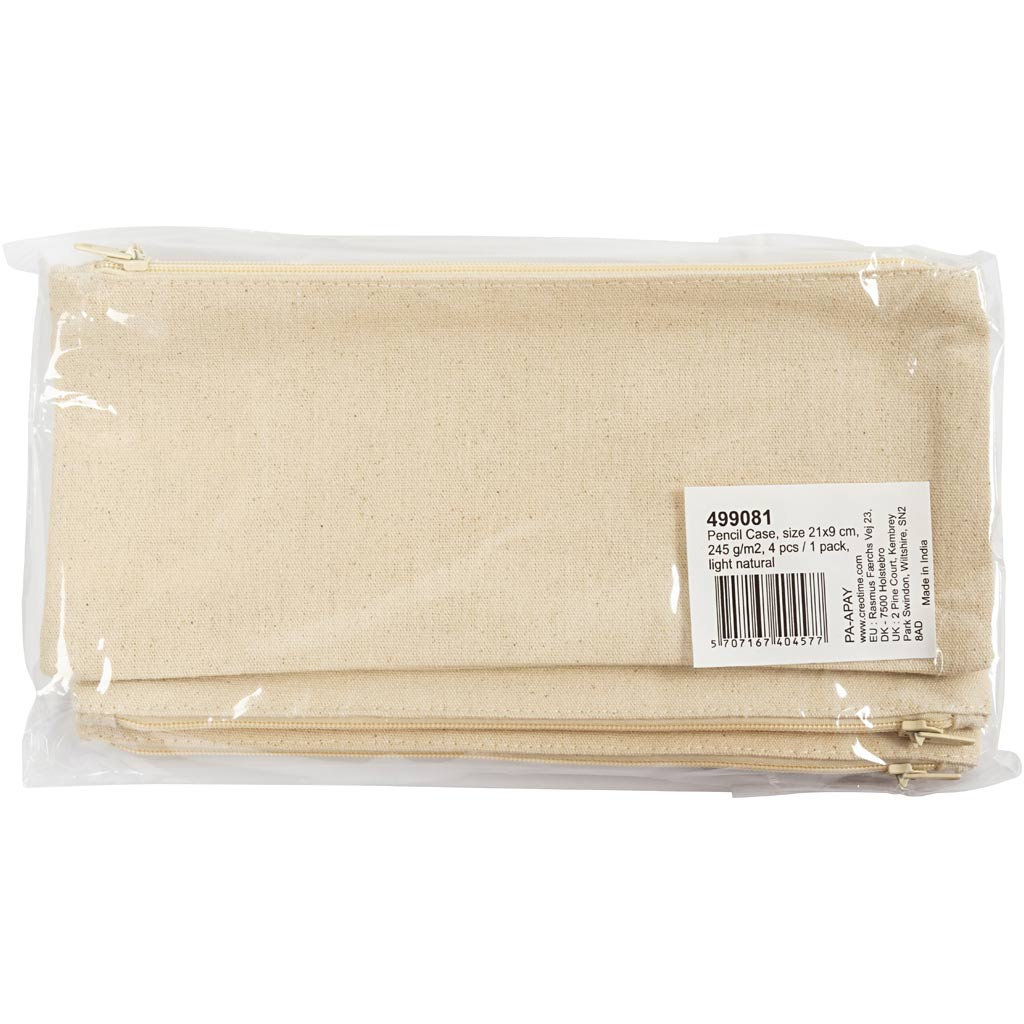 Estuche para lápices Creativ company, medidas 21x9 cm, 245 gr, natural claro, 4 piezas 1 caja