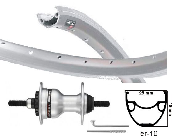 Rueda delantera KGS 28 pulgadas (622) Mach-1 ER-10 RIM Silver RollerBrake Axis fijo