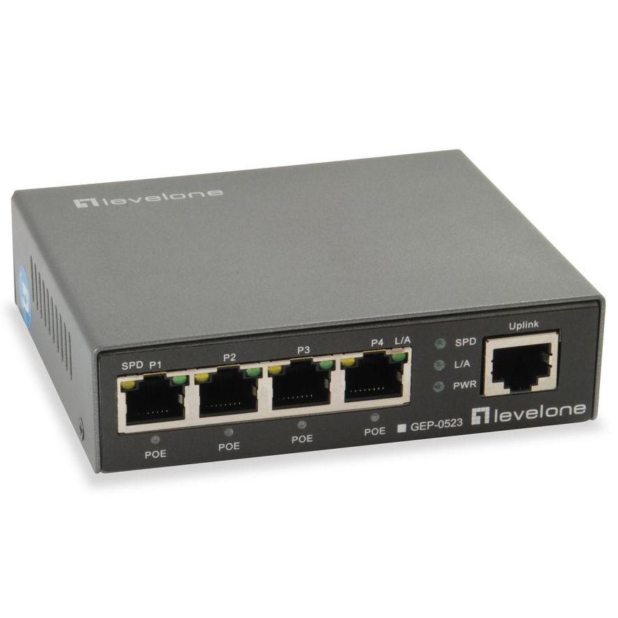 LevelOne LevelOne GEP-0523 Switch Gigabit Poe de 5 puertos, IEEE 802.3af at, 4x Poe, 60W, 10 1000Mbps