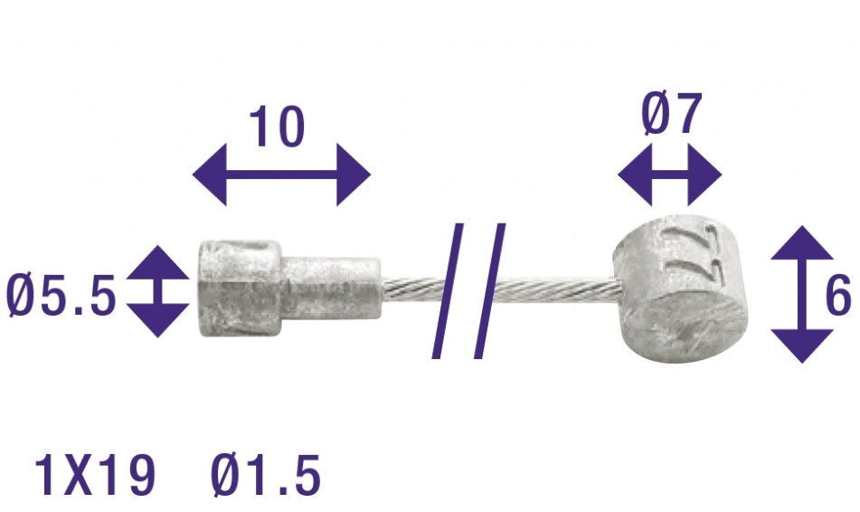 Borde rem binnenkabel 2250 mm con 2 pezones