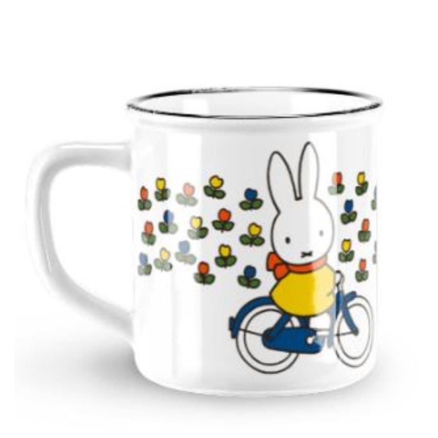 Taza retro de tulipanes Miffy Cycles blanca