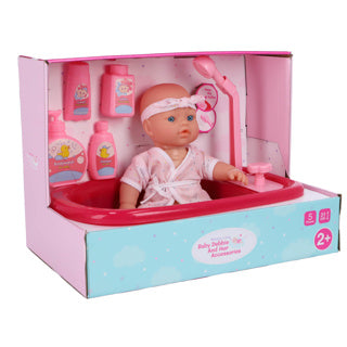 Il mio bellissimo bagno per bambole con funzione doccia, bambola e set di 5 accessori