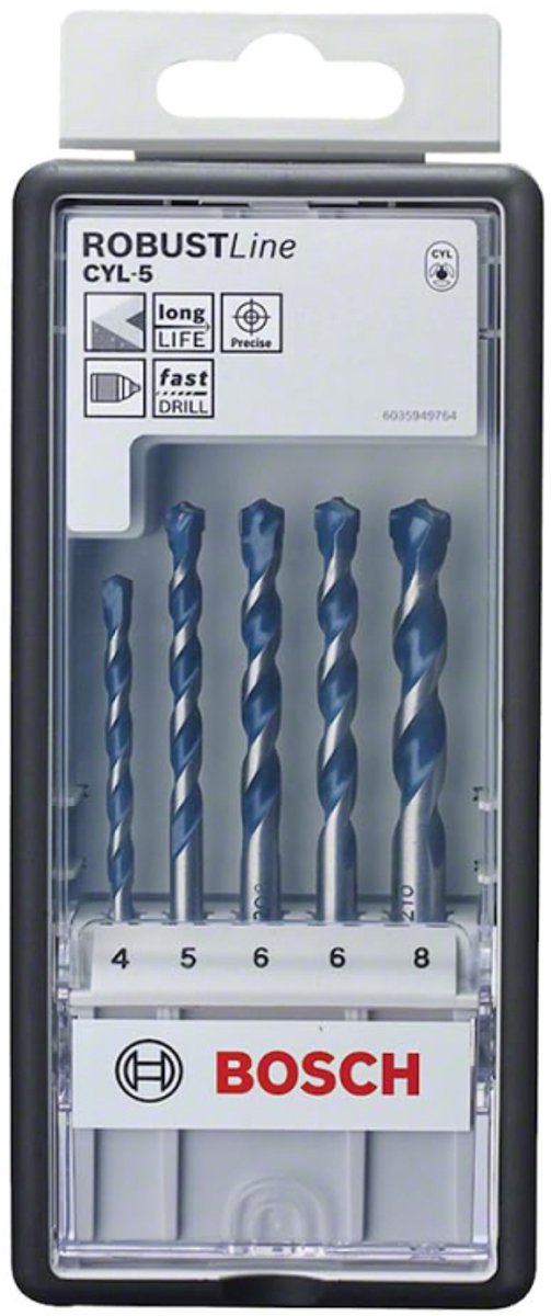 Bosch - Set di punte per calcestruzzo Robust Line da 5 pezzi Cyl-5 4; 5; 6; 6; 8 mm