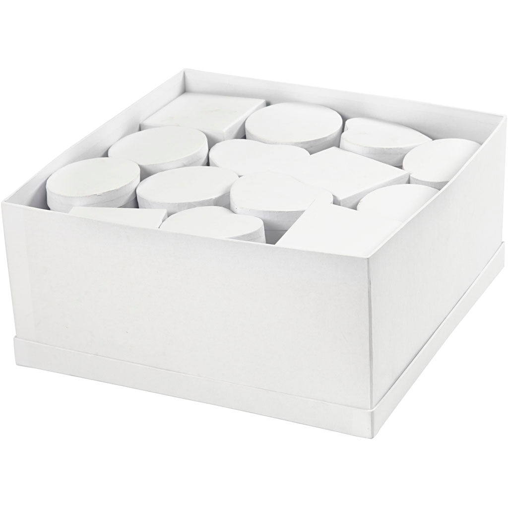 Scatole aziendali Creative in espositore, h: 5 cm, p 10-12 cm, bianco, 27 pezzi 1 scatola