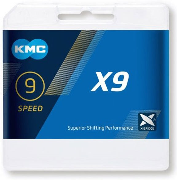 Cadena de bicicleta KMC X9 Grey, 114 eslabones, 9 velocidades, gris
