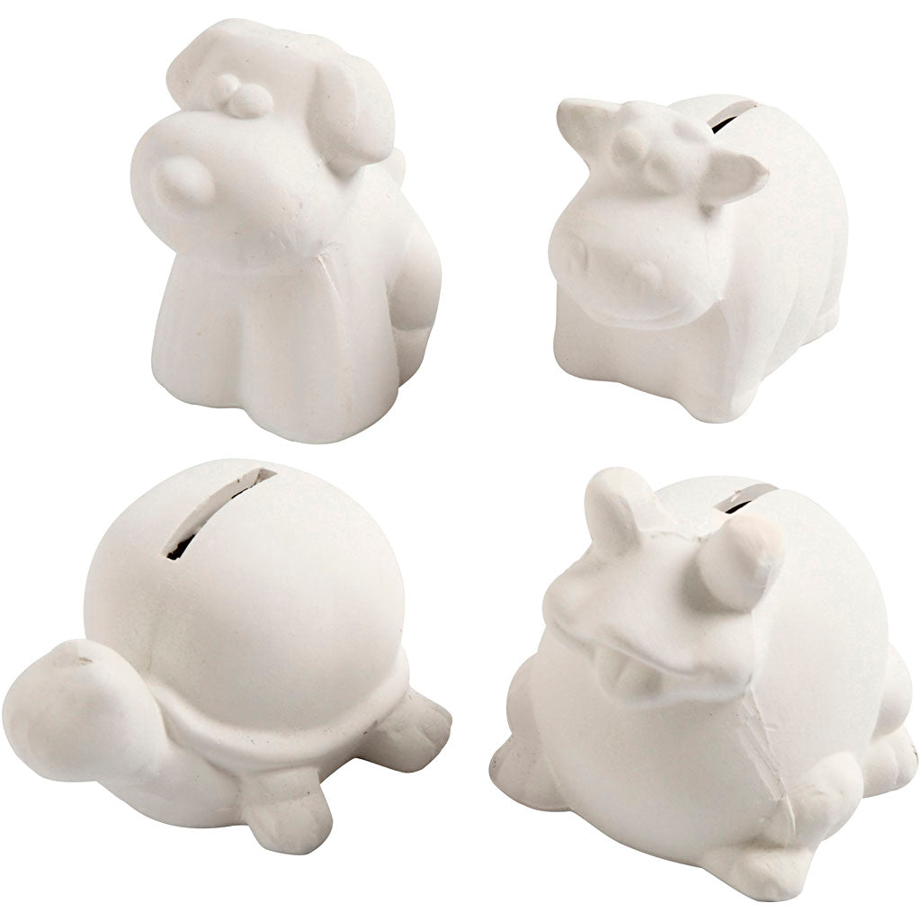 Hucha con forma de animal Creativ Company, h: 7-10 cm, blanco, 4 piezas 1 caja