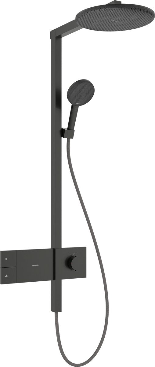 Hansgrohe raindance alive s puro - showerpipe - select-knop bediening - 300mm maat - 1 straalfunctie - brushed black chrome - met thermostaat