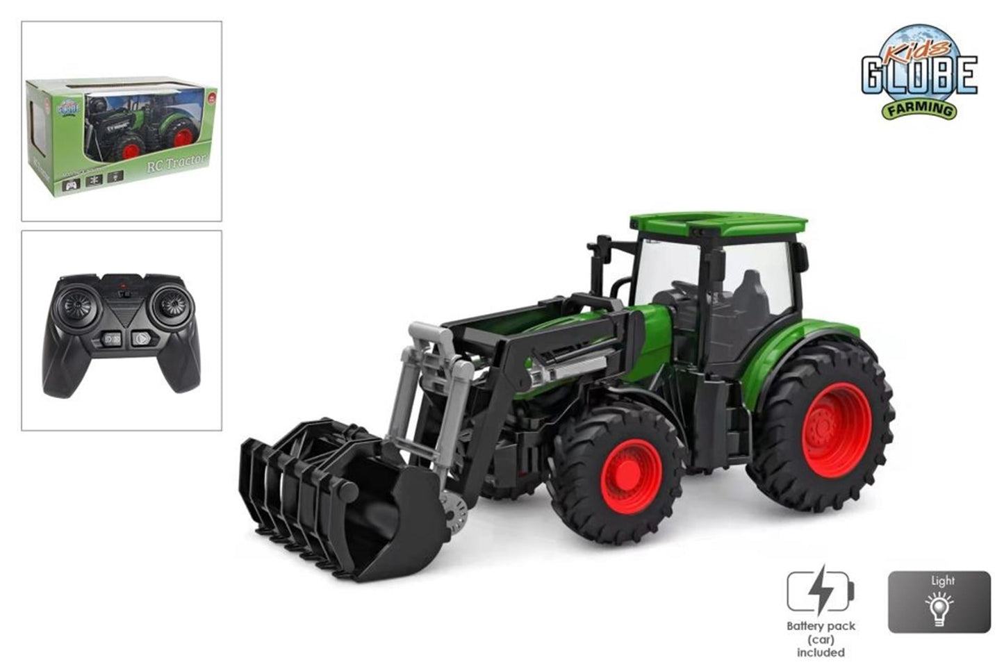 TRACTOR RC RC KIDS GLOBE con cargador frontal - verde