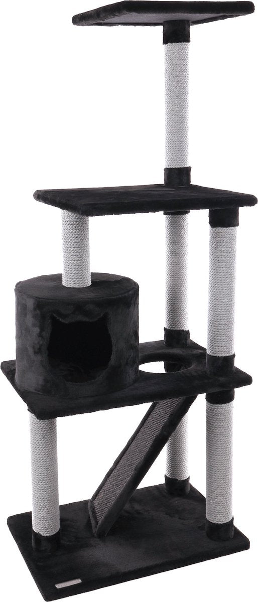 Tiragraffi Flamingo – Forza Black Grey – 60x40x151,5 cm – Tiragraffi alto con 2 piattaforme per sdraiarsi – Mobili per gatti con rivestimento in peluche in sisal – Tiragraffi robusto