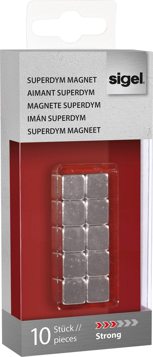 Magnete Sigel - design a cubo - 10x10x10mm - per lavagna in vetro - c5 strong - argento - 10 pezzi - si-ba193
