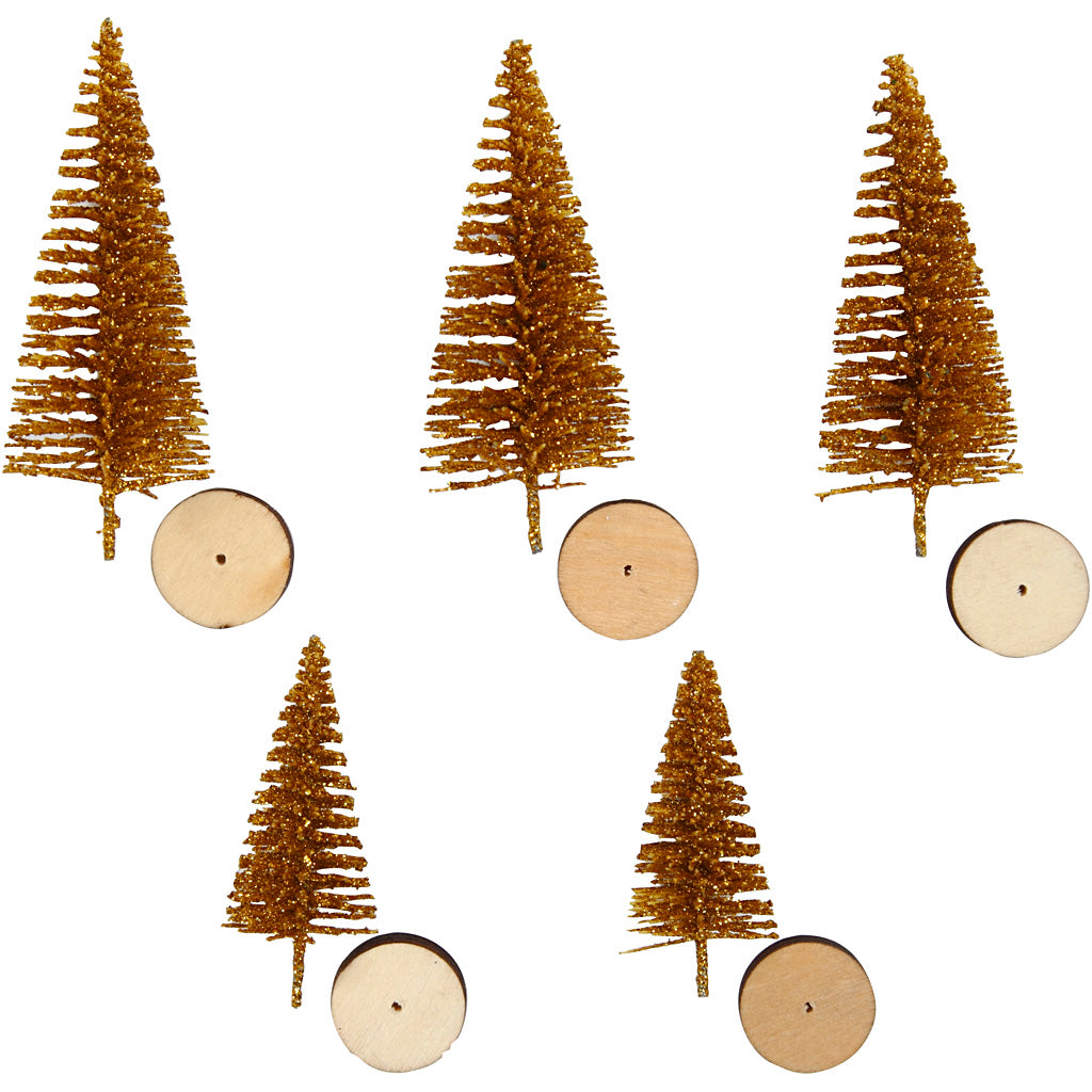 Alberi di Natale Creative Company, h: 40+60 mm, oro, 5 pezzi 1 scatola
